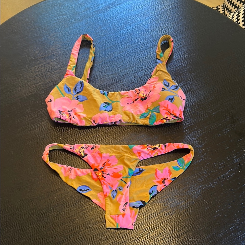 Floral Bikini Set in Pink and Tan